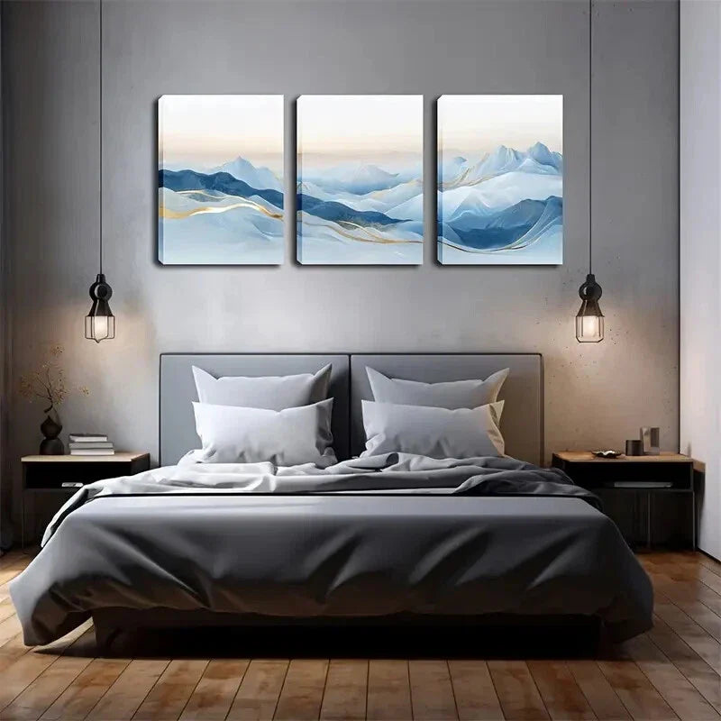 3pcs High and Low Rolling Mountains and Rivers Metal Print Ready to Hang Art