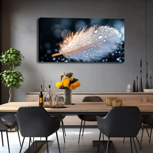 Close-Up Feather With Sparkling Wall Art Canvas Office Home Room Framed 120x60cm