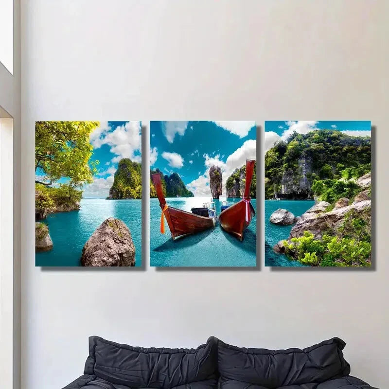 3pcs Island Beach Tourist Tropical Coast Asia Metal Print Ready to Hang Art