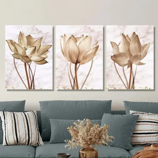 3pcs Light Luxury Plant & Flower Design Metal Print Ready to Hang Art