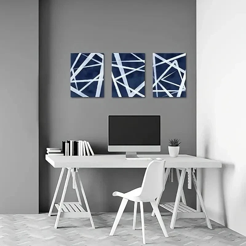 3pcs Blue Abstract Geometric Metal Print Ready to Hang Art