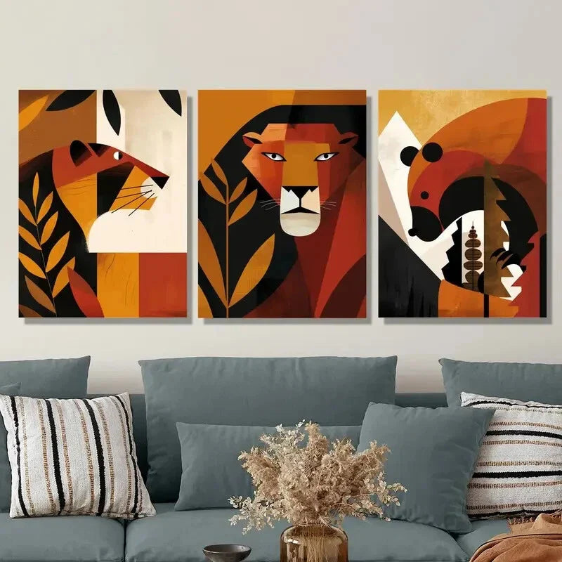 3pcs Cartoon Animals and Plants Illustrations, Metal Print Ready to Hang Art
