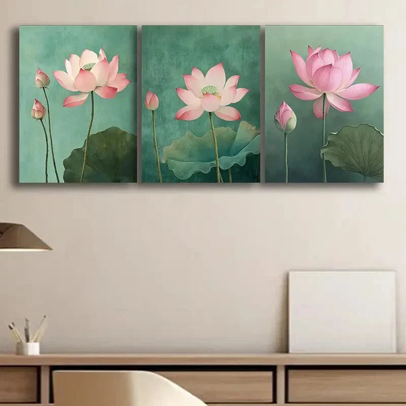 3pcs Luxurious Pink for Lotus Flower Metal Print Ready to Hang Art