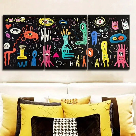 3pcs Surreal character graffiti Art Painting Metal Print Ready to Hang Art