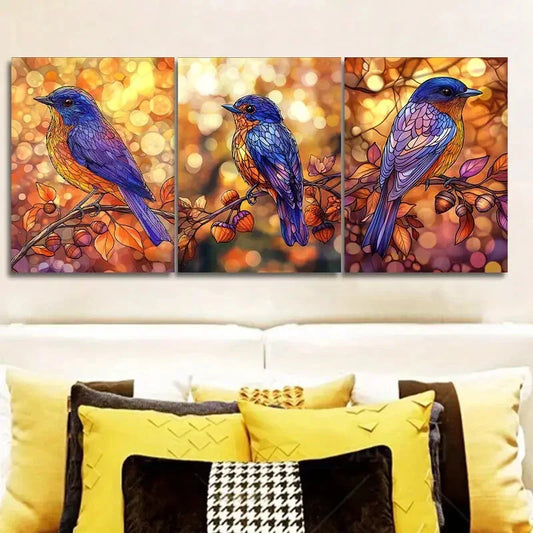 3pcs Stained glass bird, Wall Art Set Canvas Framed 40x60cm - High Quality Print 100% Australian Made Wall Canvas Ready to Hang