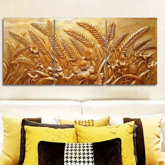 3pcs Ears of Wheat And Flowers Wall Art Set Canvas Framed 40x60cm - High Quality Print 100% Australian Made Wall Canvas Ready to Hang