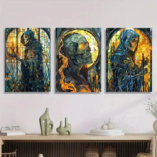 3pcs Modern Horror Themed Ink Painting Metal Print Ready to Hang Art