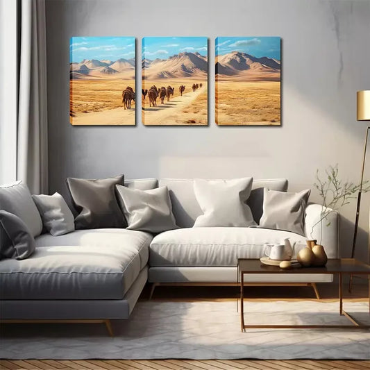 3pcs The Distance Of The Camel Team, Wall Art Set Canvas Framed 40x60cm - High Quality Print 100% Australian Made Wall Canvas Ready to Hang