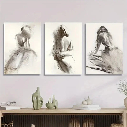 3pcs Abstract Woman Sketch , Metal Print Ready to Hang Art