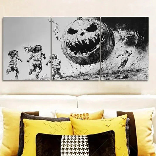 3pcs Giant pumpkins and kids Painting Wall Art Set Canvas Framed 40x60cm - High Quality Print 100% Australian Made Wall Canvas Ready to Hang