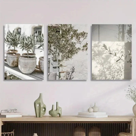 3pcs olive branch printing, olive tree close-up Metal Print Ready to Hang Art