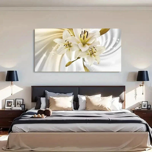 Spring & Winter Floral Lilies Wall Art Canvas Office Home Room Framed 80x45cm