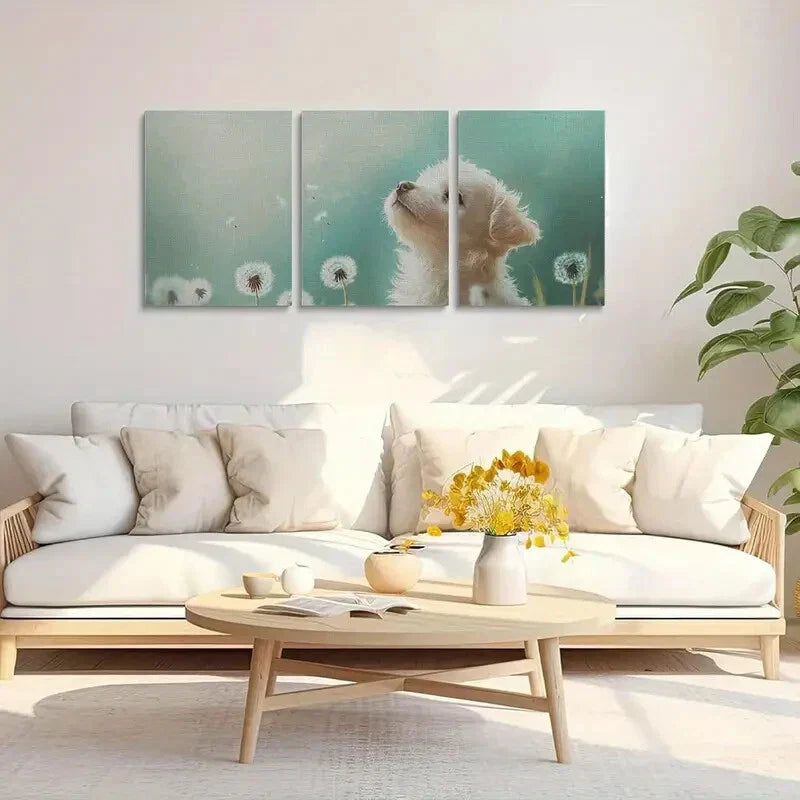 3pcs Cute White Puppy Metal Print Ready to Hang Art