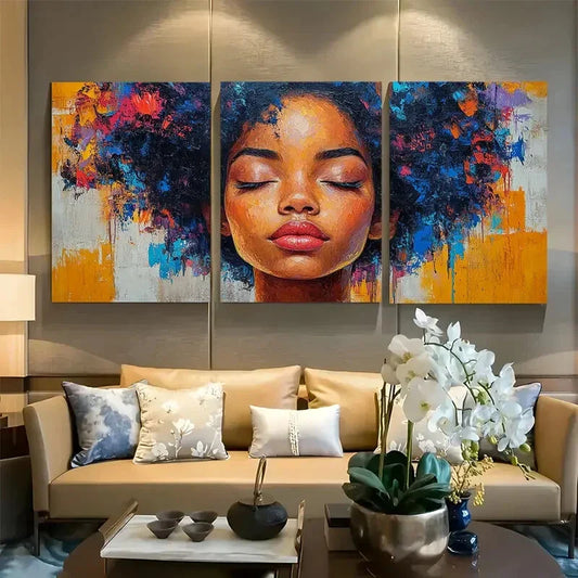 3pcs Gorgeous African American Girl Metal Print Ready to Hang Art