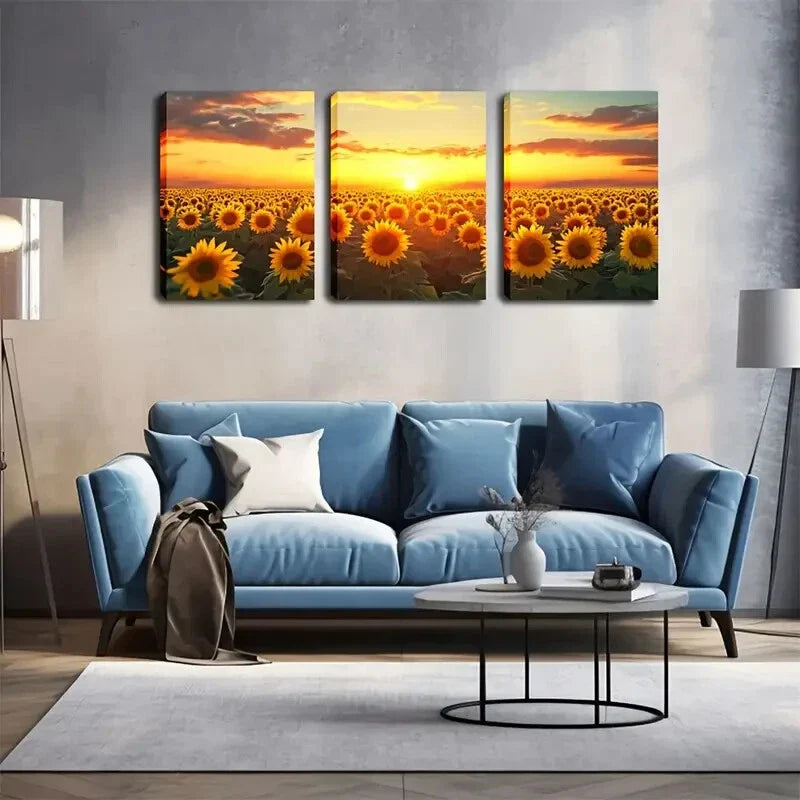 3pcs Sunflowers in The Background Metal Print Ready to Hang Art