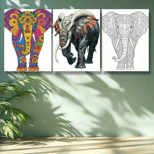 3pcs Stylized elephant Animal Wall Art Set Canvas Framed 40x60cm -High Quality Print 100% Australian Made Wall Canvas Ready to Hang