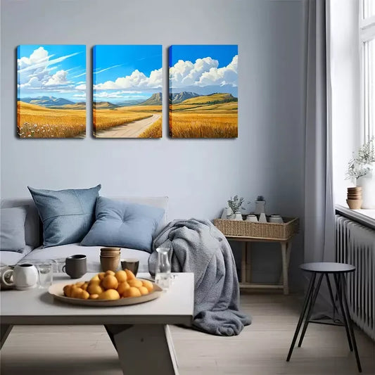 3pcs Prairie And Sky, Fine Wall Art Set Canvas Framed 40x60cm - High Quality Print 100% Australian Made Wall Canvas Ready to Hang