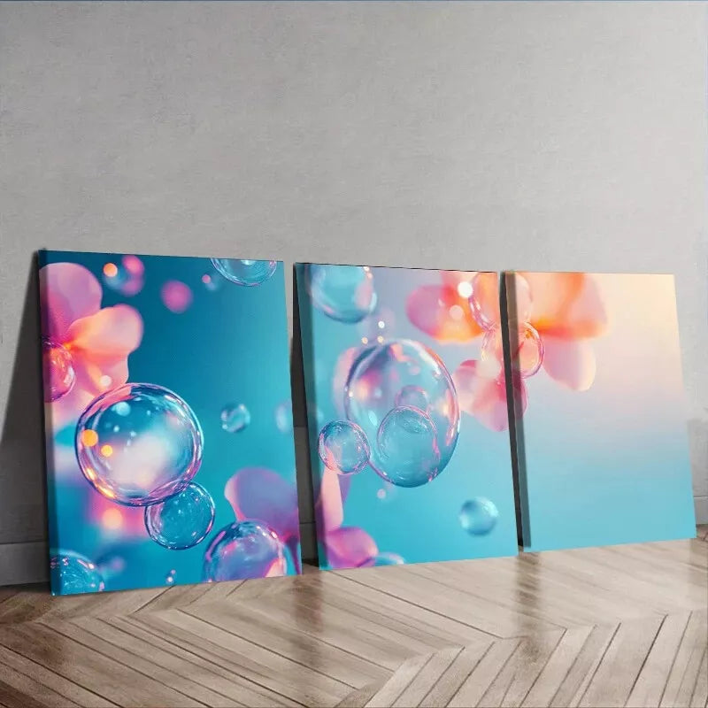 3pcs Art Deco Modern Bubble Petal Floral Wall Art Set Canvas Framed 40x60cm - High Quality Print 100% Australian Made Wall Canvas Ready to Hang