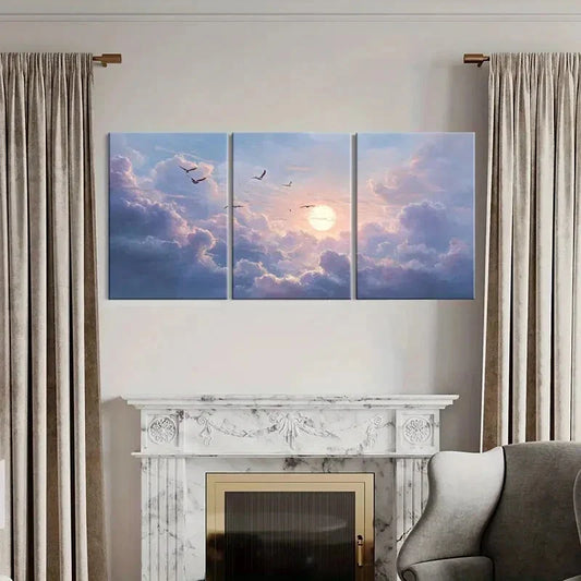 3pcs Sunset Sky Birds Clouds Artwork Poster Metal Print Ready to Hang Art