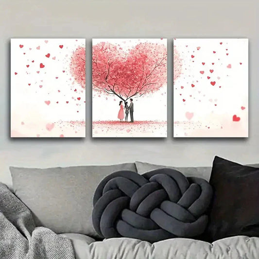 3pcs Lovers under the love tree Metal Print Ready to Hang Art