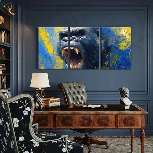 3pcs Artistic Gorilla Roar Abstract Expressionism Metal Print Ready to Hang Art