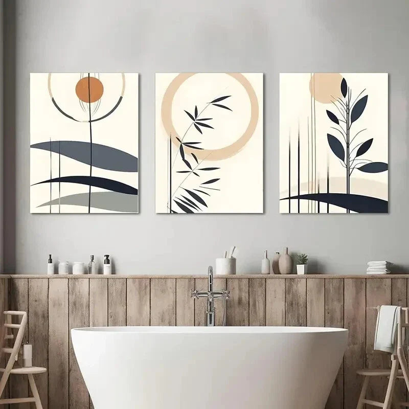 3pcs Lines, Mountains, Sun Minimalist Metal Print Ready to Hang Art