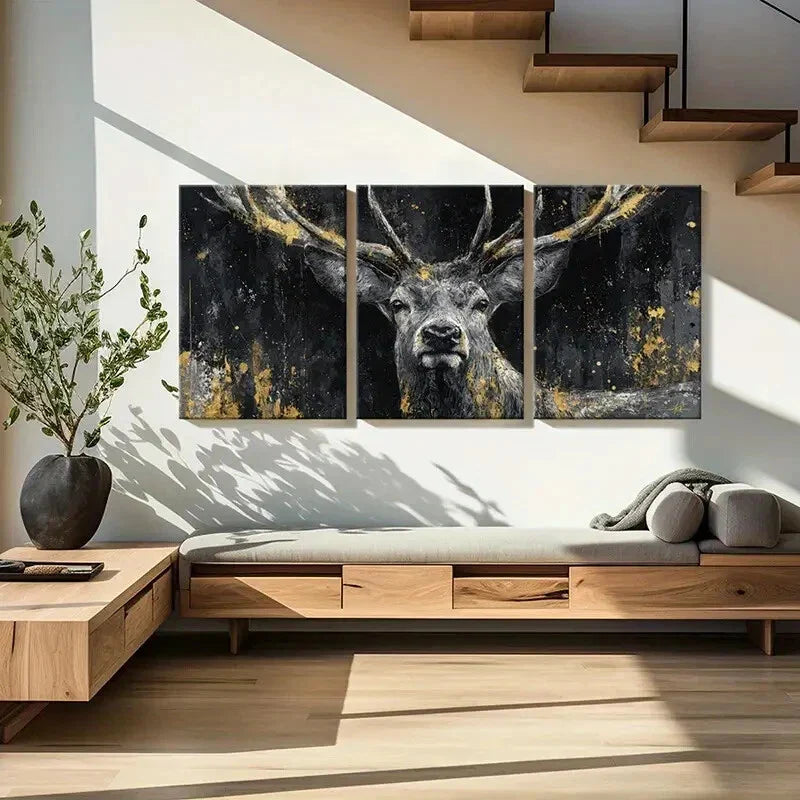 3pcs Artistic Deer Antlers Abstract Design Metal Print Ready to Hang Art