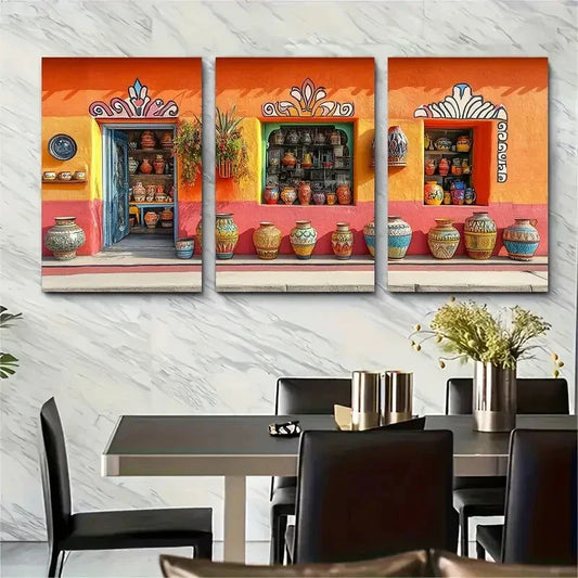 3pcs Mexican Talavera Pottery Mexican Shop Metal Print Ready to Hang Art