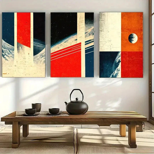 3pcs Vibrant Abstract & Celestial Designs Metal Print Ready to Hang Art