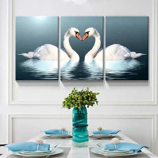 3pcs Romantic Heart-Shaped Swans Metal Print Ready to Hang Art