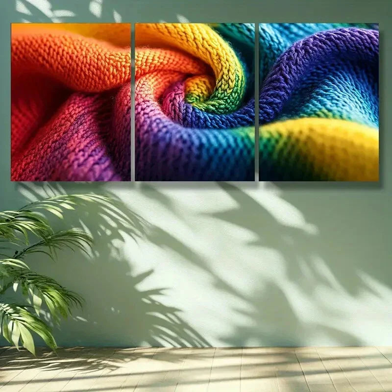 3pcs Wool fabric Art Painting Metal Print Ready to Hang Art