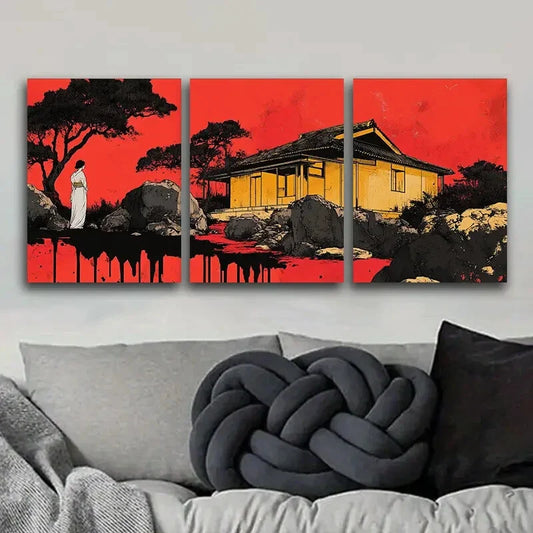 3pcs Ancient buildings Art Painting Metal Print Ready to Hang Art