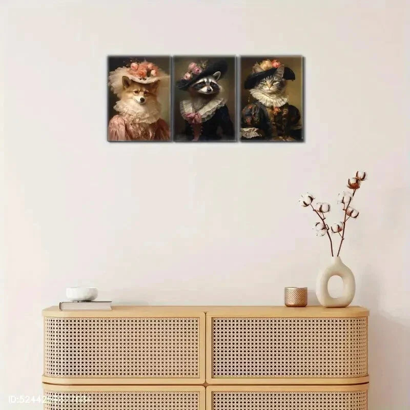 3pcs Royal Animal Painting Renaissance Poster Metal Print Ready to Hang Art