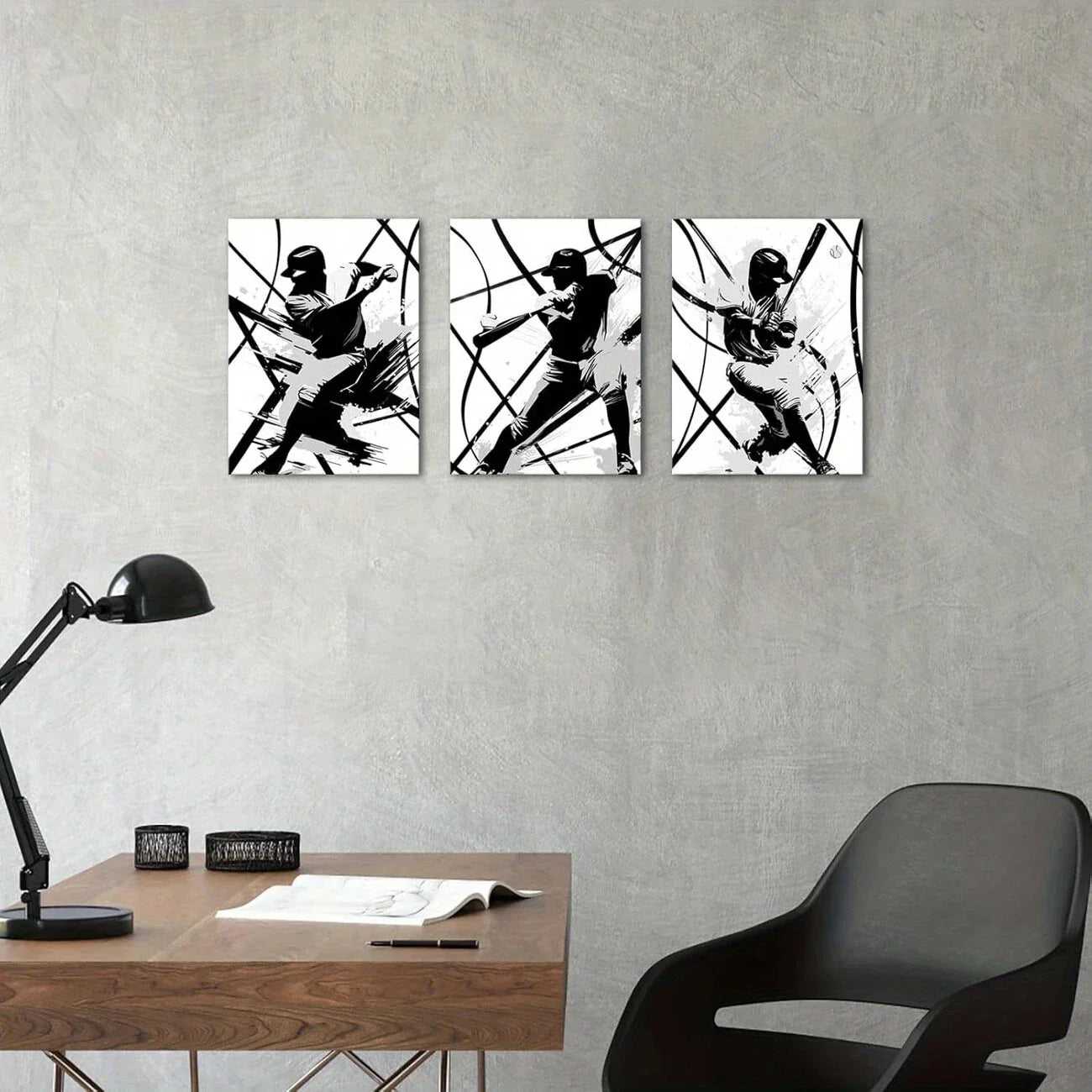 3pcs Black & White Sports Player Action Metal Print Ready to Hang Art
