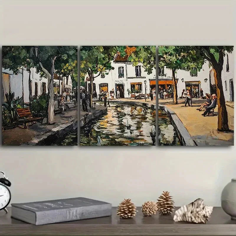 3pcs Ancient city canal Wall Art Set Canvas Framed 40x60cm - High Quality Print 100% Australian Made Wall Canvas Ready to Hang