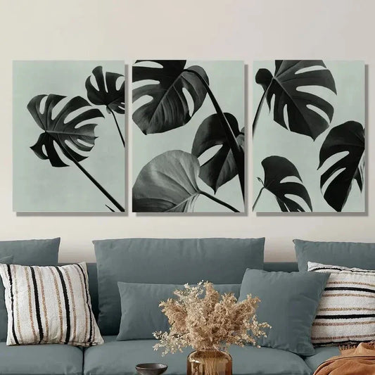 3pcs Black & White Botanical Scandinavian Metal Print Ready to Hang Art