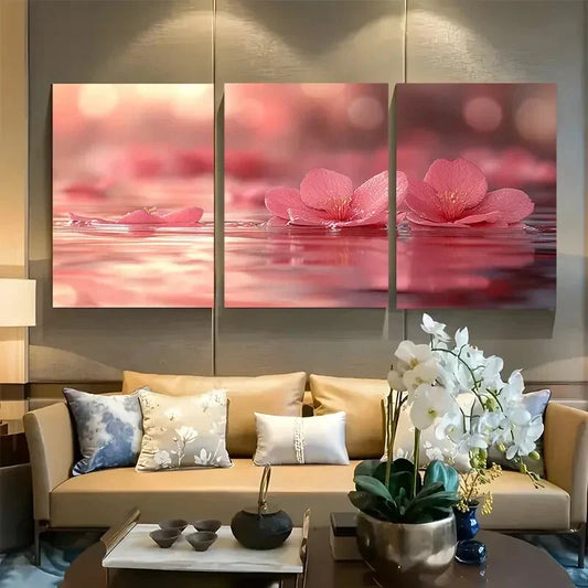 3pcs Floating Pink Petals Cottagecore Metal Print Ready to Hang Art