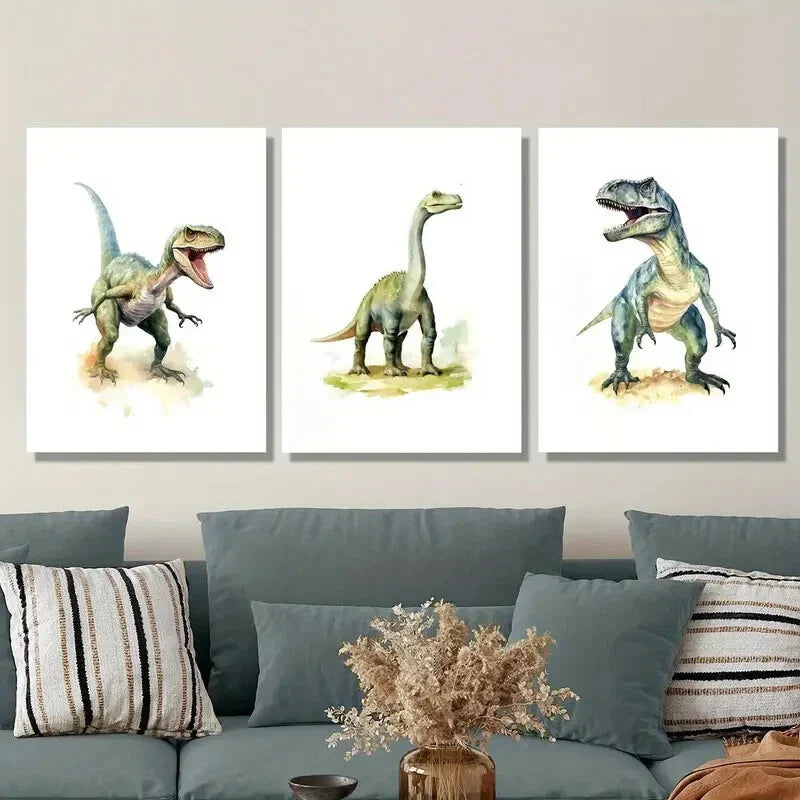 3pcs Dinosaur T-Rex Watercolor Dinosaur Illustrate Metal Print Ready to Hang Art