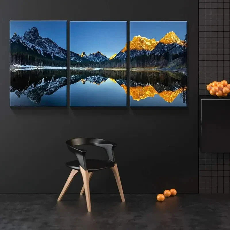 3pcs Turquoise Lake and Mountain Picture Metal Print Ready to Hang Art