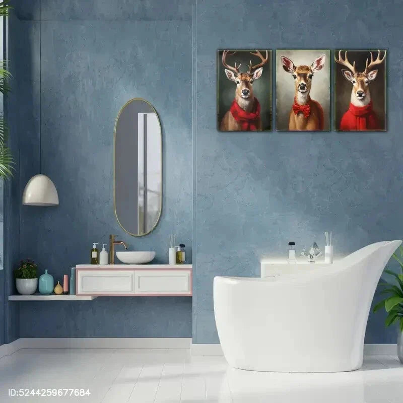 3pcs Christmas Wall Art Print Oil Painting Style Metal Print Ready to Hang Art