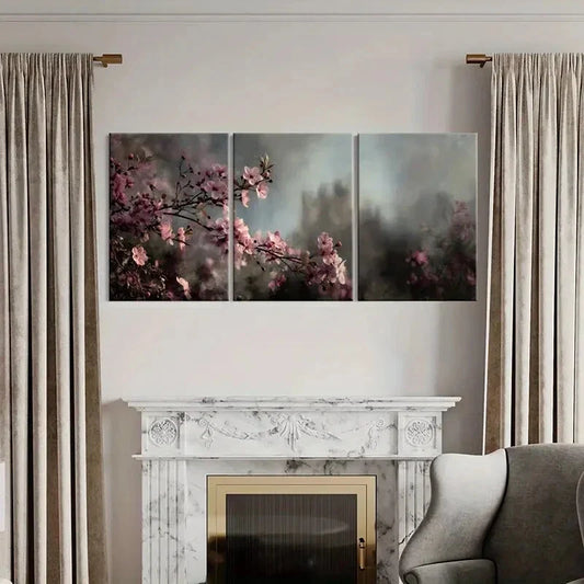 3pcs Artistic Cherry Blossoms Dreamy Silhouette Metal Print Ready to Hang Art