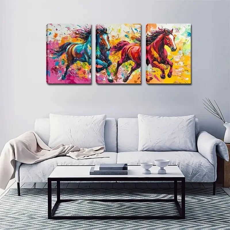 3pcs Vibrant Interesting Horse Metal Print Ready to Hang Art