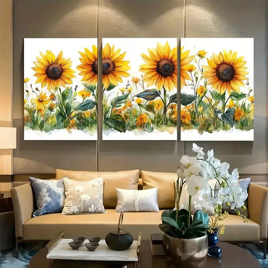 3pcs Sunflowers Floral Watercolor Metal Print Ready to Hang Art