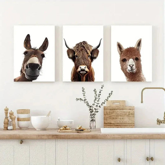 3pcs Cute Brown Animals Metal Print Ready to Hang Art