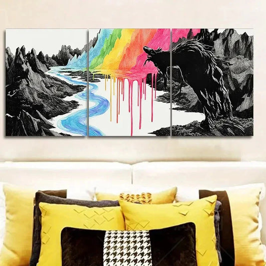 3pcs Rivers of rainbow colors Painting Wall Art Set Canvas Framed 40x60cm - High Quality Print 100% Australian Made Wall Canvas Ready to Hang
