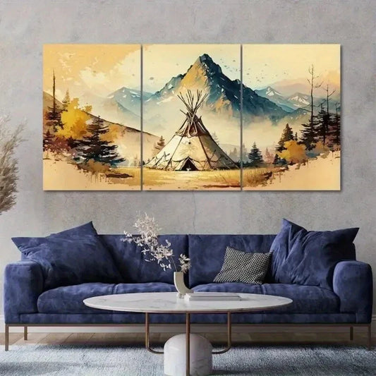3pcs Native American Canvas Wall Art Painting Metal Print Ready to Hang Art