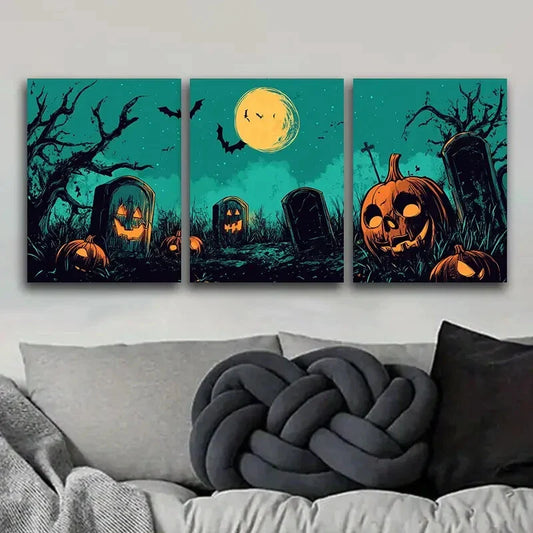 3pcs Ghost graveyard Art Deco Classic Metal Print Ready to Hang Art