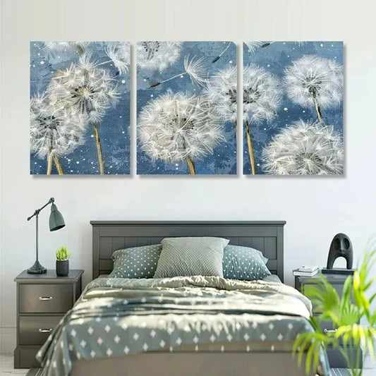 3pcs Classic Dandelion Canvas Wall Art Metal Print Ready to Hang Art