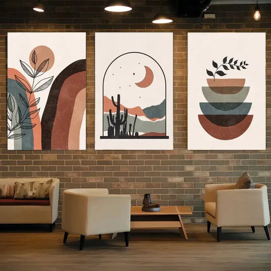3pcs Mid Century Modern Art Abstract Posters Metal Print Ready to Hang Art