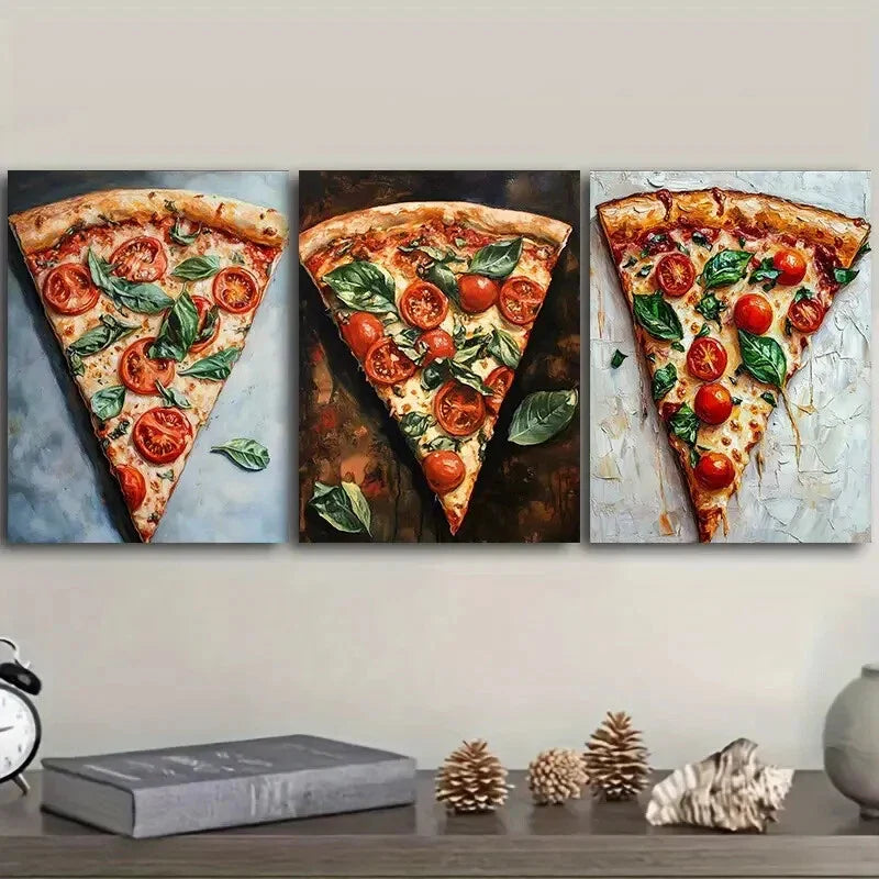 3pcs Tomato flavored pizza Art Painting Metal Print Ready to Hang Art